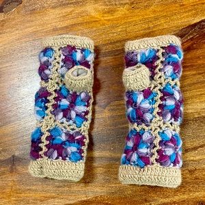 Hand knit wool women’s fingerless bohemian gloves